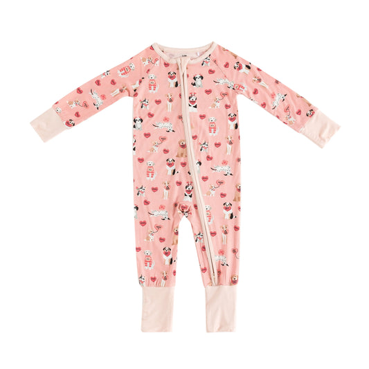 Pups And Kisses Convertible Zip Footies Pink Baby Sleepwear Dreamlet Everetts Place: Online Boutique