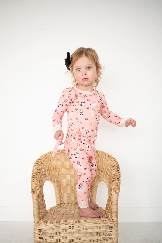 Pups And Kisses Pink Two Piece Baby Set Dreamlet Essentials Dreamlet Everetts Place: Online Boutique
