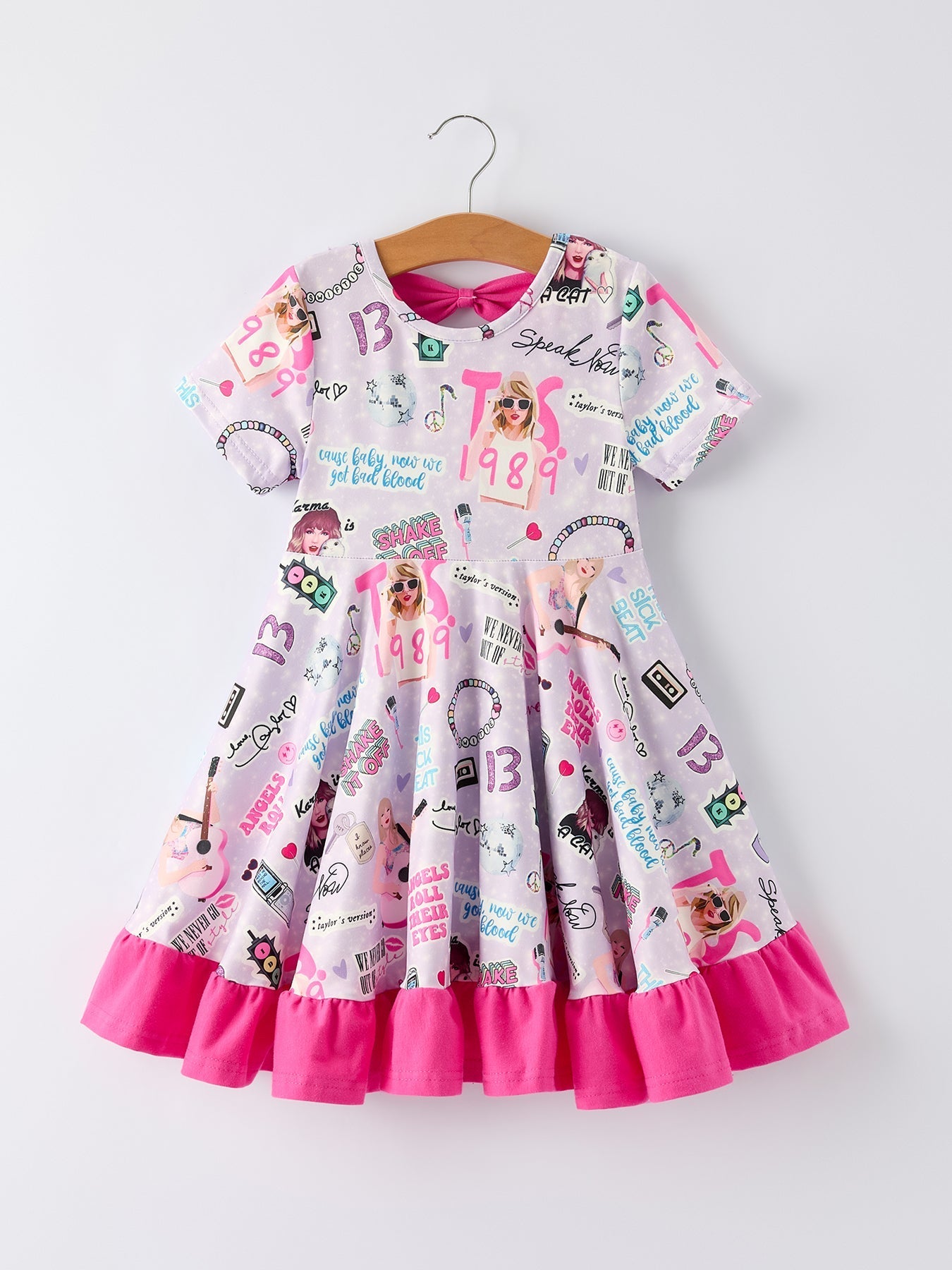 Purple TS Print Ruffle Girls Short Sleeve Christmas Dress Rylee Faith Designs Everetts Place: Online Boutique