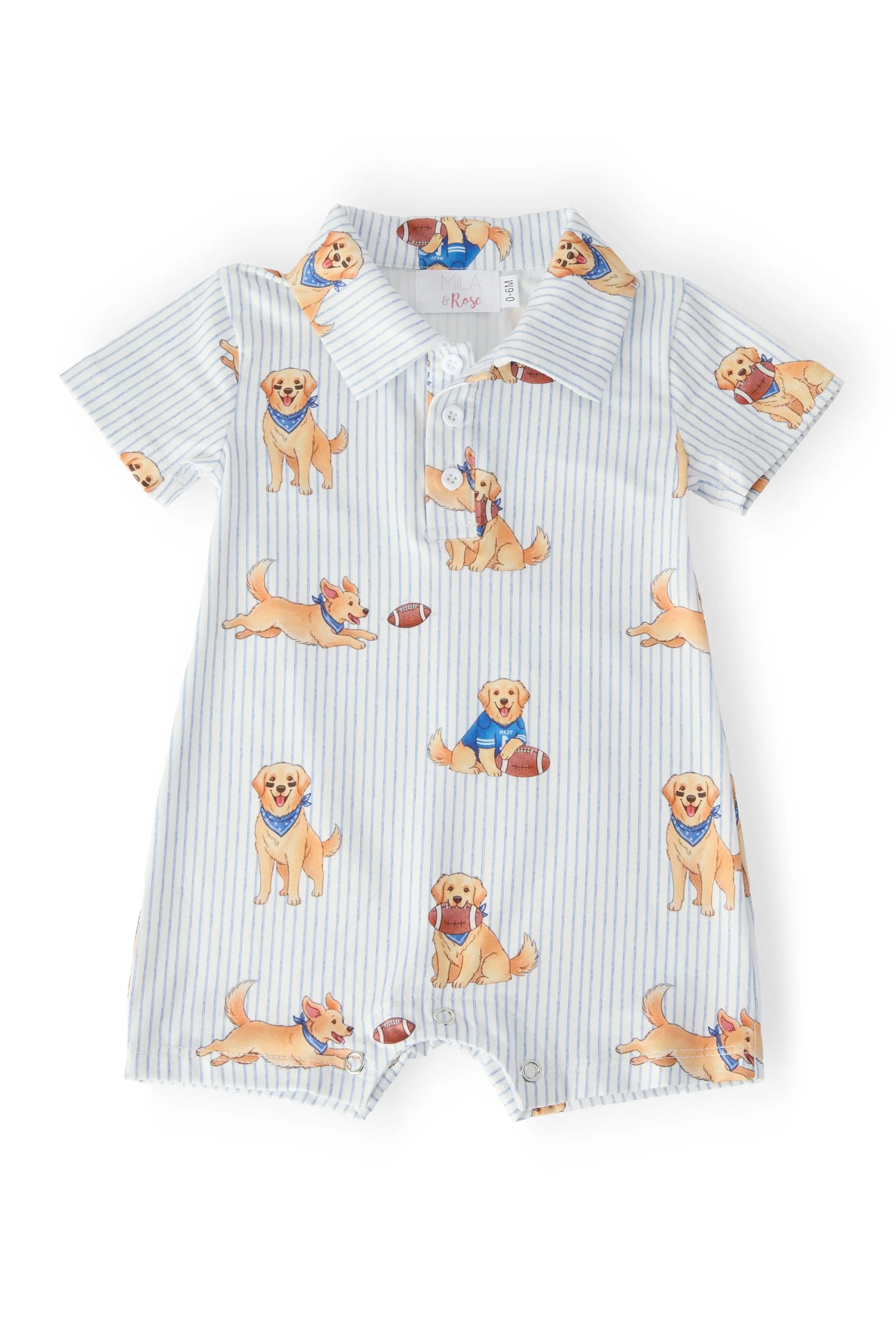 Quarter-Bark Polo Shorty Baby One-Piece for Boys Soft Summer Prints Mila & Rose ® 