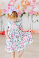 Quilted Dinos Short Sleeve Pocket Twirl Dress For Girls Mila & Rose ® Everetts Place: Online Boutique