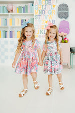 Quilted Dinos Short Sleeve Pocket Twirl Dress For Girls Mila & Rose ® Everetts Place: Online Boutique