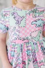 Quilted Dinos Short Sleeve Pocket Twirl Dress For Girls Mila & Rose ® Everetts Place: Online Boutique
