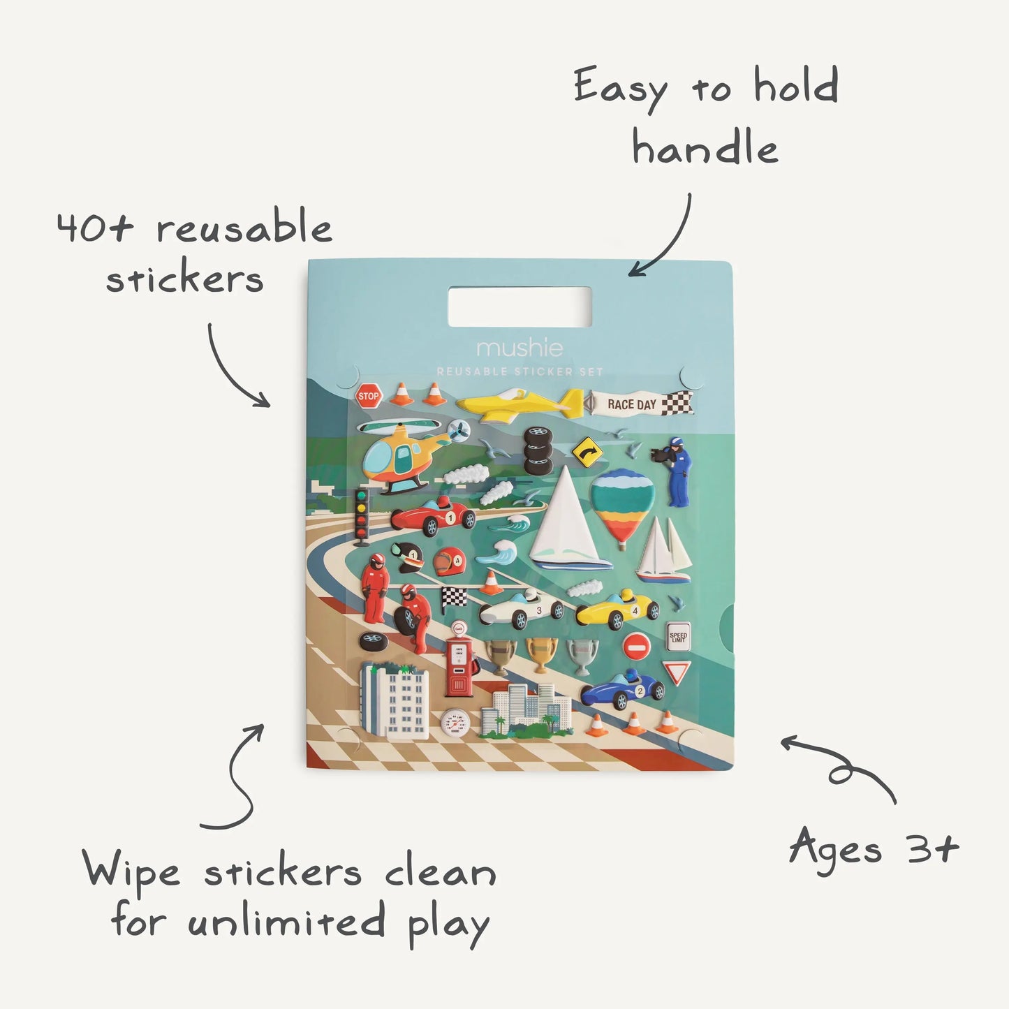 Reusable Race Car Sticker Set for Imaginative Play and Storytelling Mushie