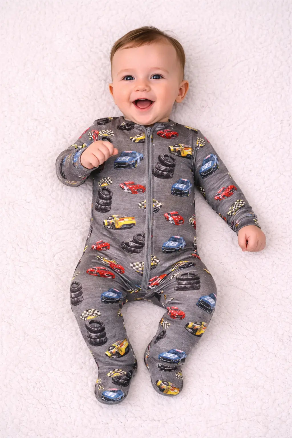 Racecar Bamboo Footie Pajamas with Two Way Zipper for Babies and Toddlers Miller & Co. 