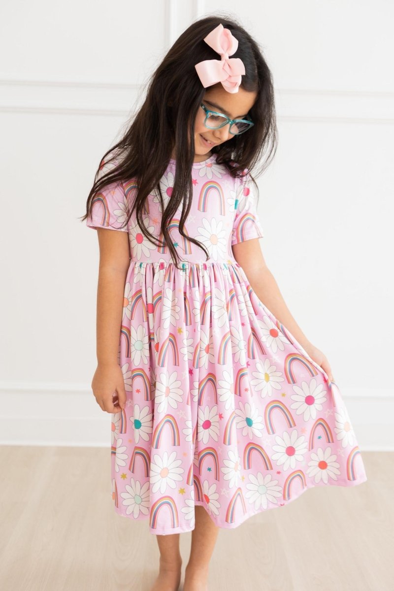 Mila & Rose ® Rainbow Daisies SS Twirl Dress for Girls Mila and Rose - Everetts Place Boutique - 