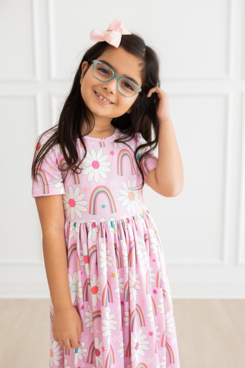 Mila & Rose ® Rainbow Daisies SS Twirl Dress for Girls Mila and Rose - Everetts Place Boutique - 
