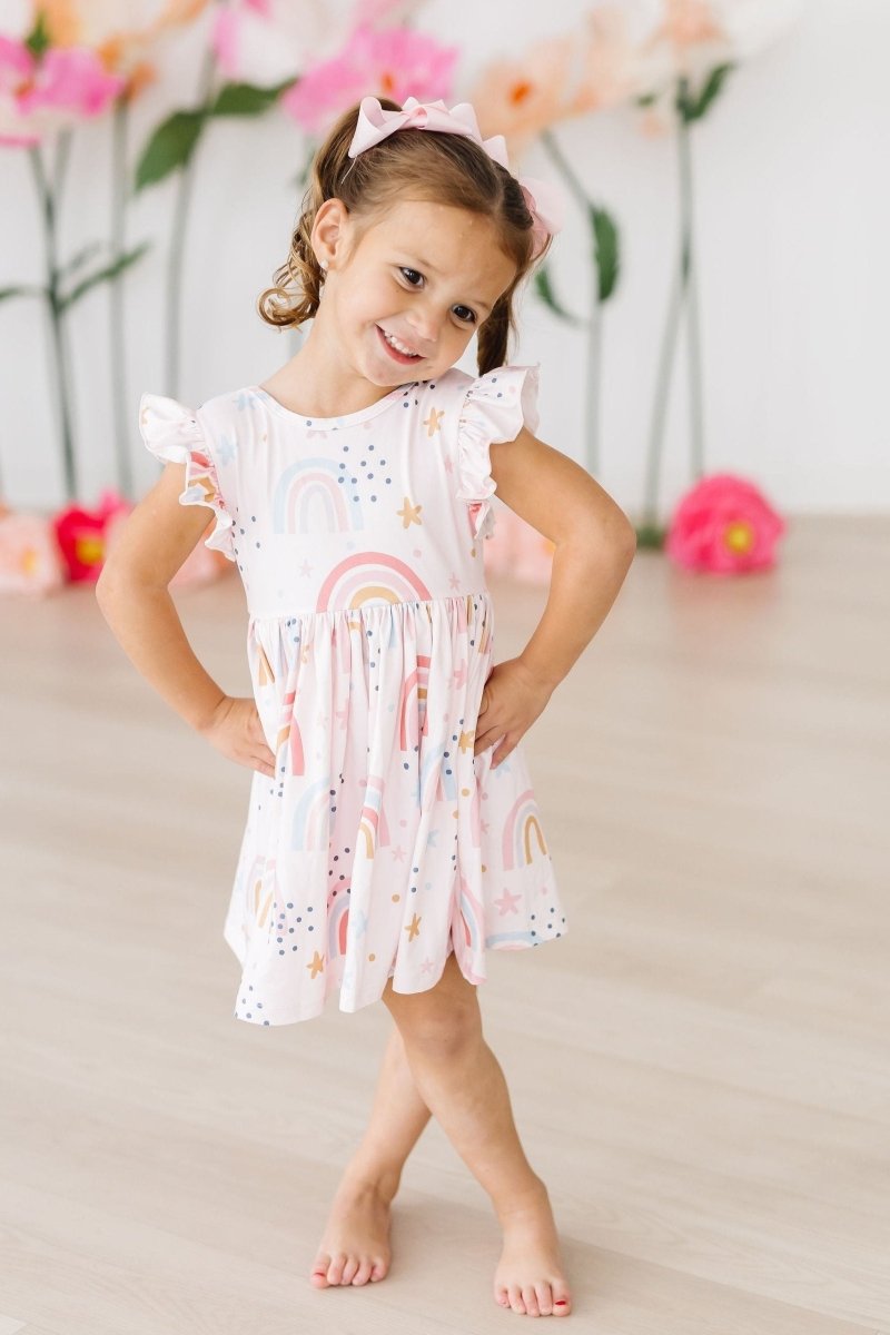 Mila & Rose ® Rainbow Flutter Sleeve Twirl Dress for Toddlers Playtime - Everetts Place Boutique - 
