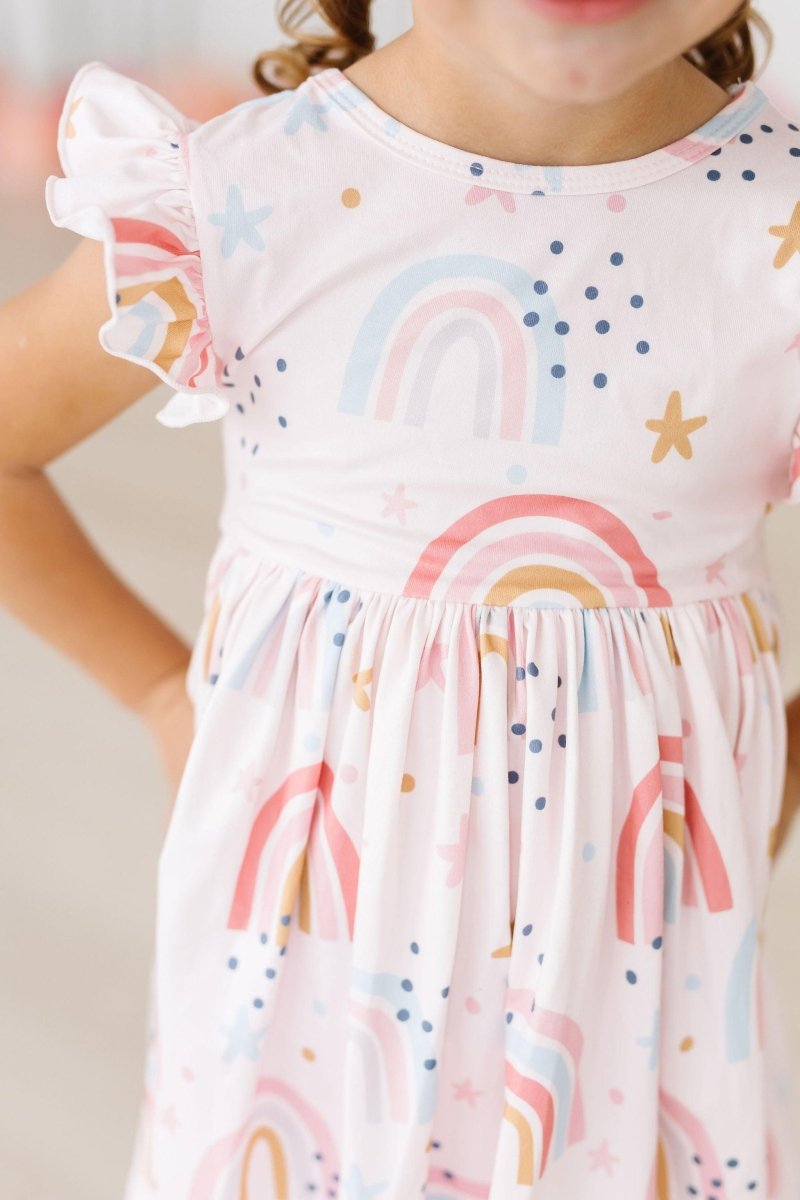 Mila & Rose ® Rainbow Flutter Sleeve Twirl Dress for Toddlers Playtime - Everetts Place Boutique - 