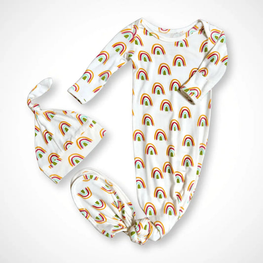 Rainbow Newborn Bamboo Gown and Hat Set Gender Neutral Soft Comfortable Sustainable Take Home Outfit Kolorful Everetts Place: Online Boutique