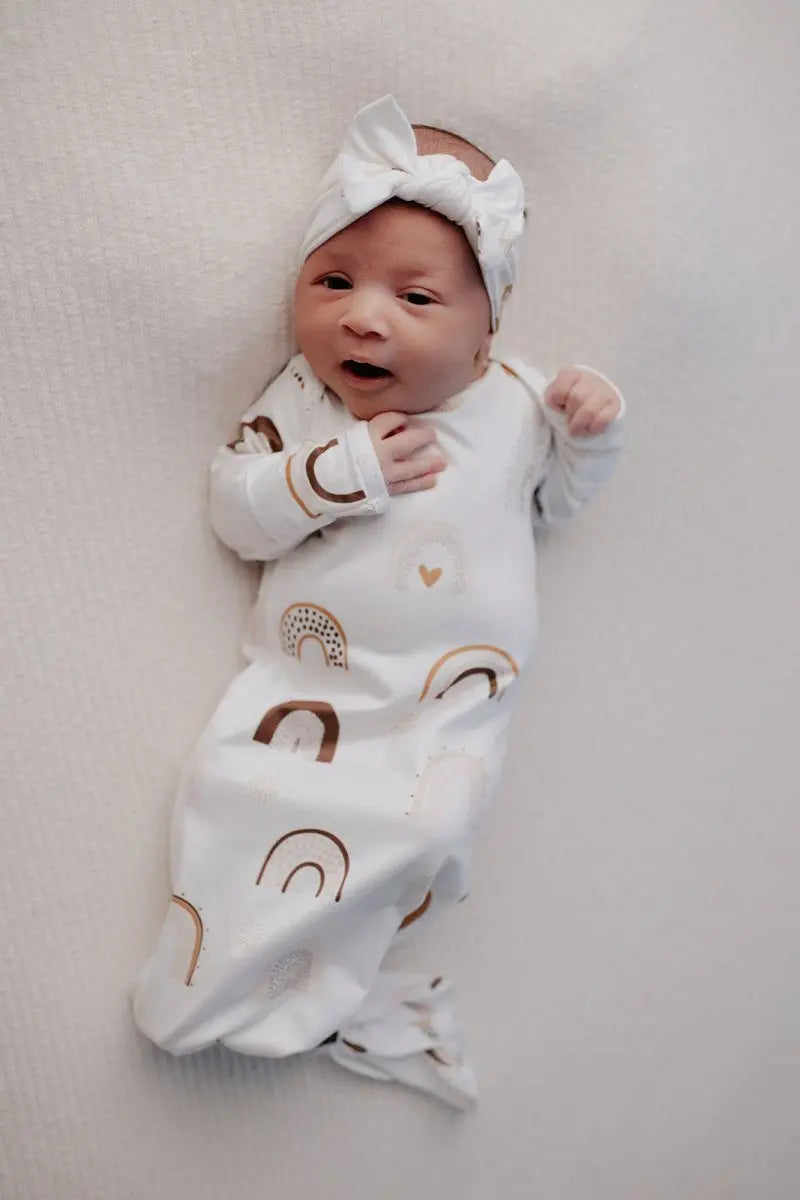 Three Little Tots Rainbow Newborn Knotted Baby Gown - 