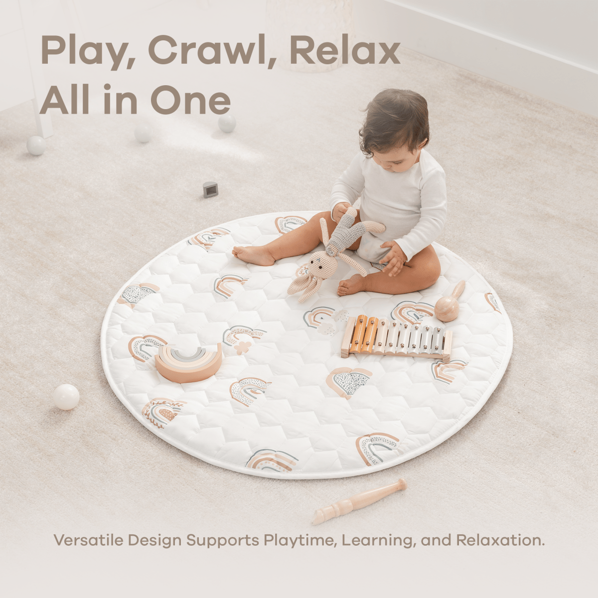 Comfy Cubs Rainbow Play Mat With Non Slip Bottom For Baby Crawling - Everetts Place Boutique - 