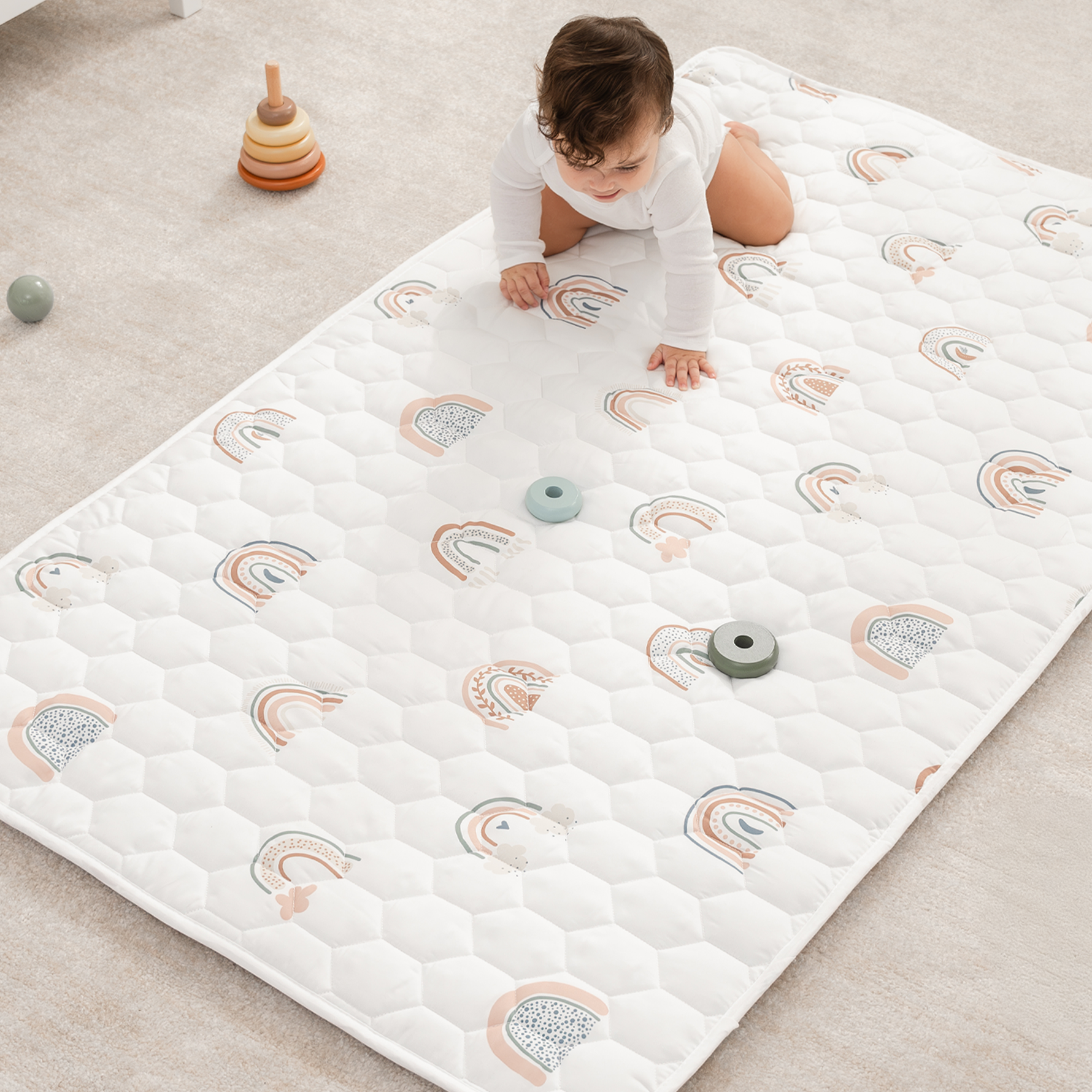 Rainbow Play Mat With Non Slip Bottom For Baby Crawling Comfy Cubs Everetts Place: Online Boutique 39.99