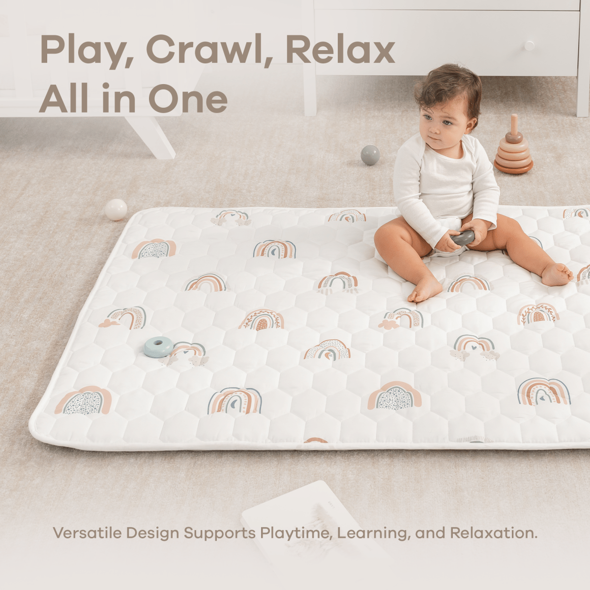 Rainbow Play Mat With Non Slip Bottom For Baby Crawling - Everetts Place Boutique - 