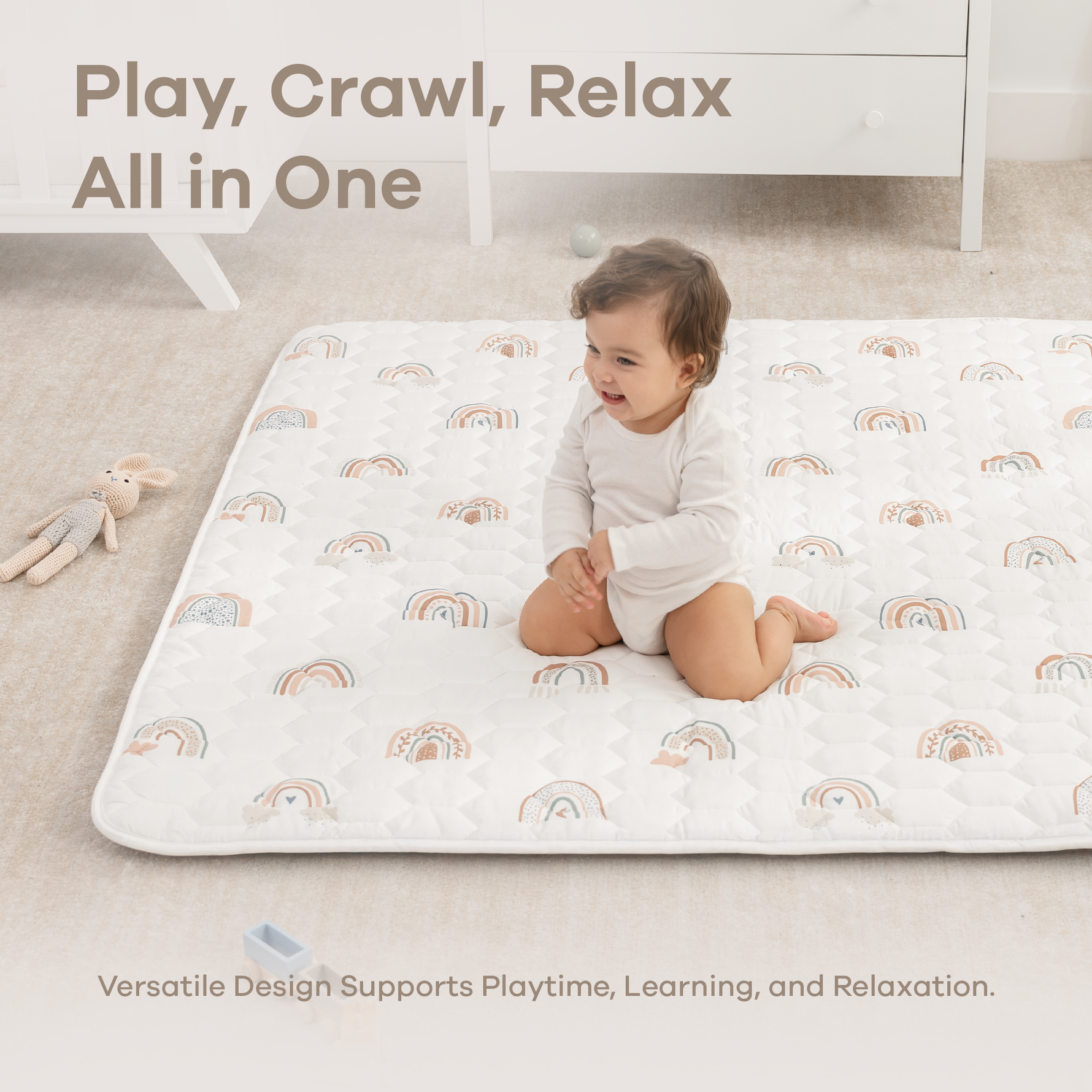 Rainbow Play Mat With Non Slip Bottom For Baby Crawling Comfy Cubs Everetts Place: Online Boutique