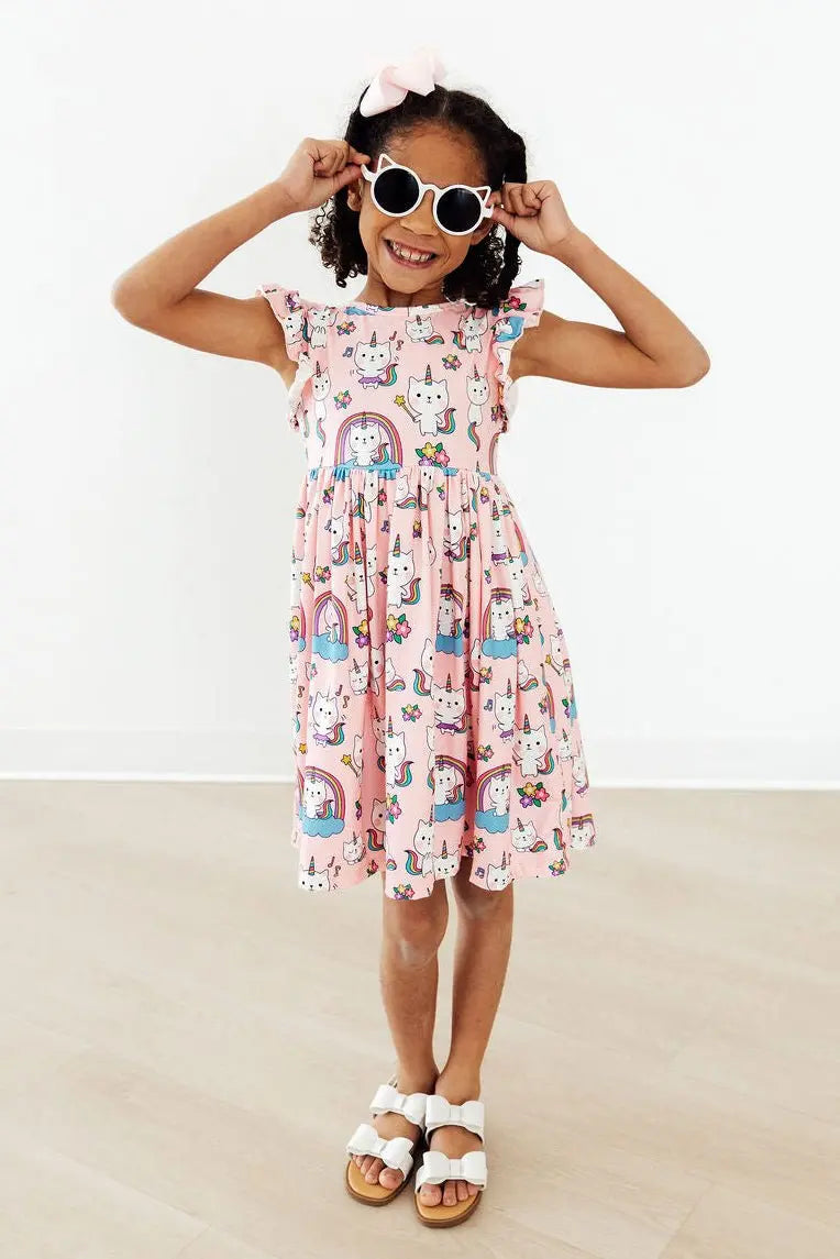 Mila & Rose ® Rainbow Purr - fection Flutter Sleeve Twirl Dress - 