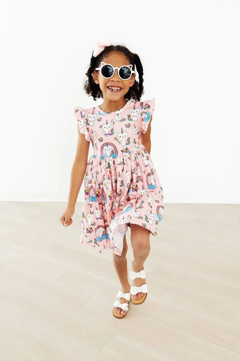 Mila & Rose ® Rainbow Purr - fection Flutter Sleeve Twirl Dress - 