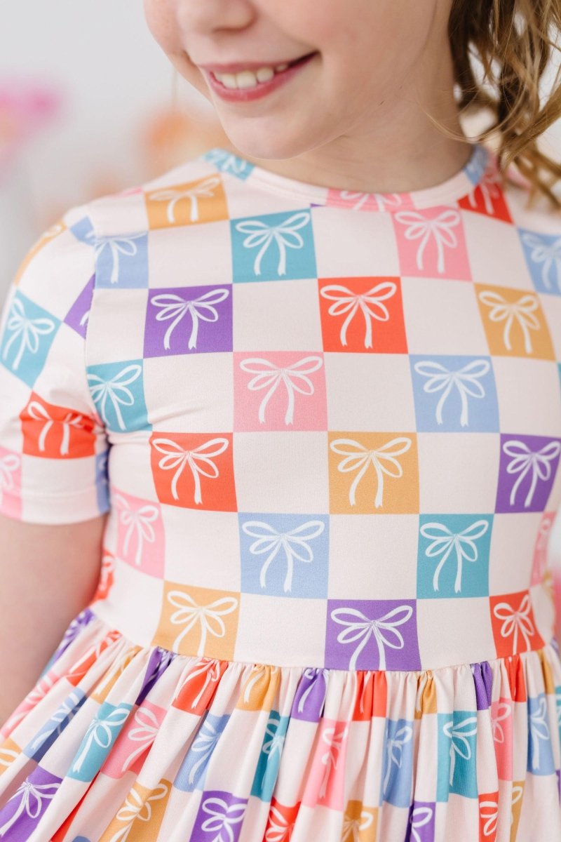 Mila & Rose ® Rainbow Ribbons Pocket Twirl Dress Short Sleeve Toddlers - Everetts Place Boutique - 