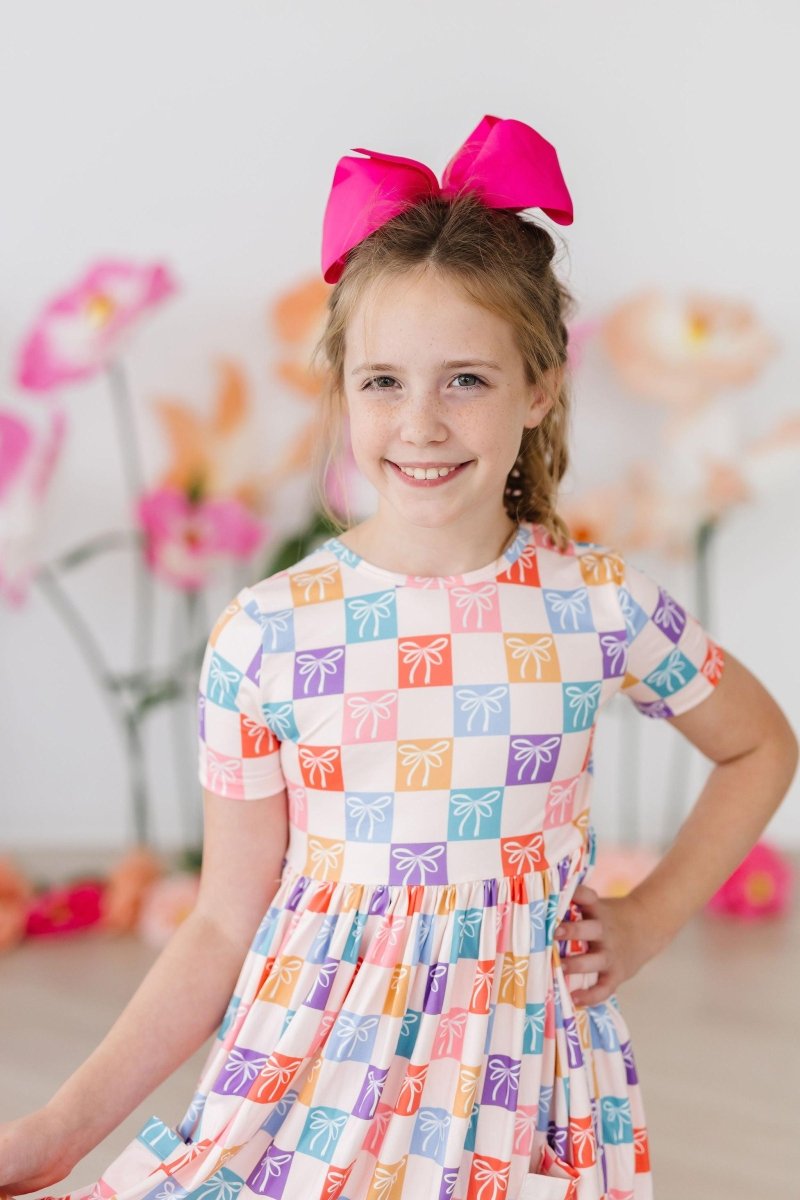 Mila & Rose ® Rainbow Ribbons Pocket Twirl Dress Short Sleeve Toddlers - Everetts Place Boutique - 