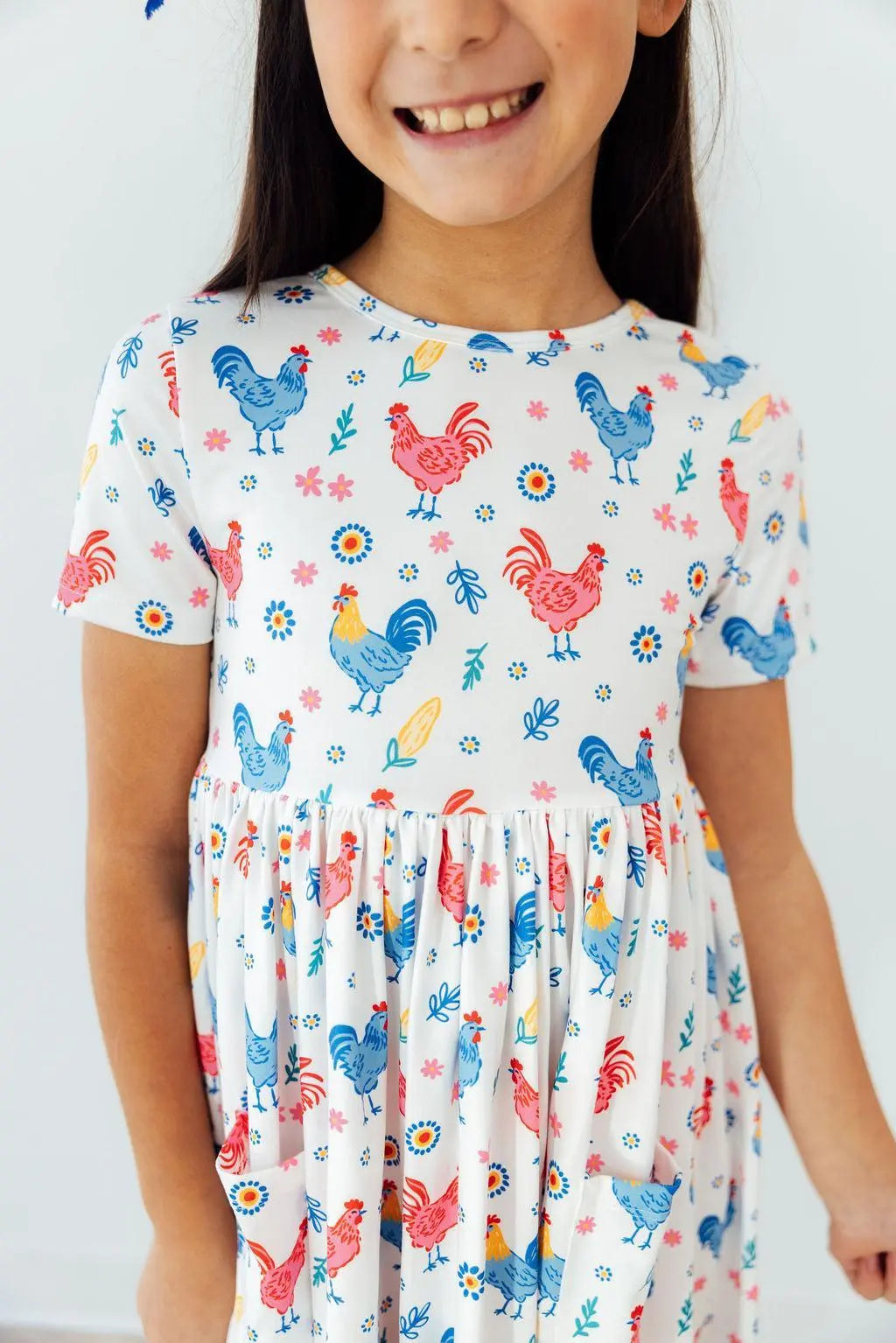 Mila & Rose ® Rainbow Roosters S/S Pocket Twirl Dress - 