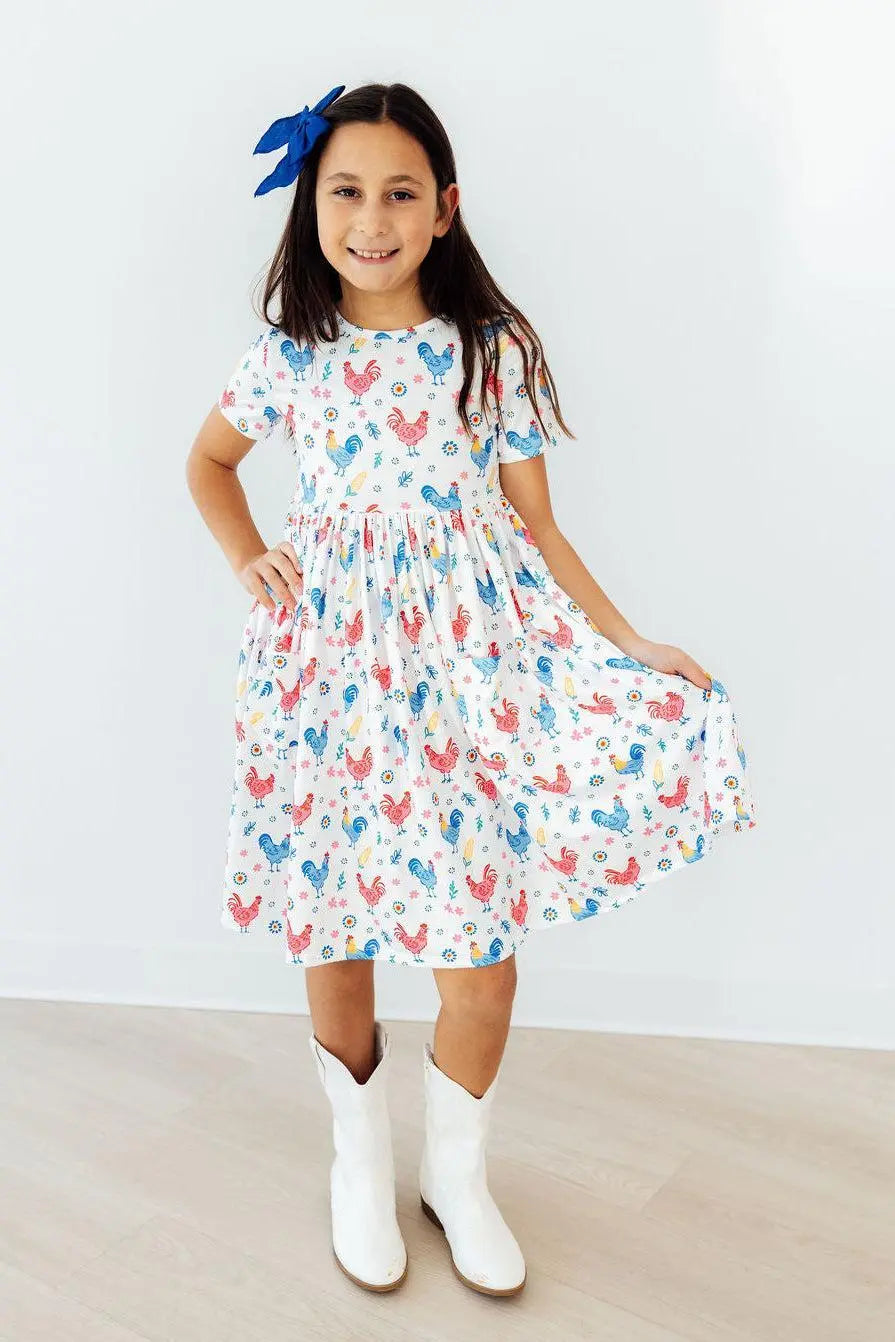 Mila & Rose ® Rainbow Roosters S/S Pocket Twirl Dress - 