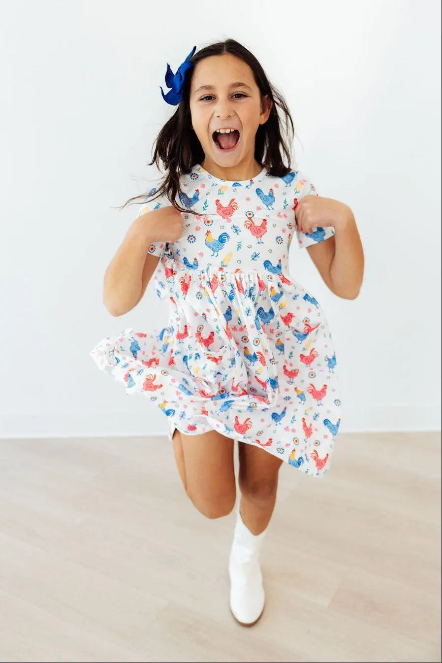 Mila & Rose ® Rainbow Roosters S/S Pocket Twirl Dress - 