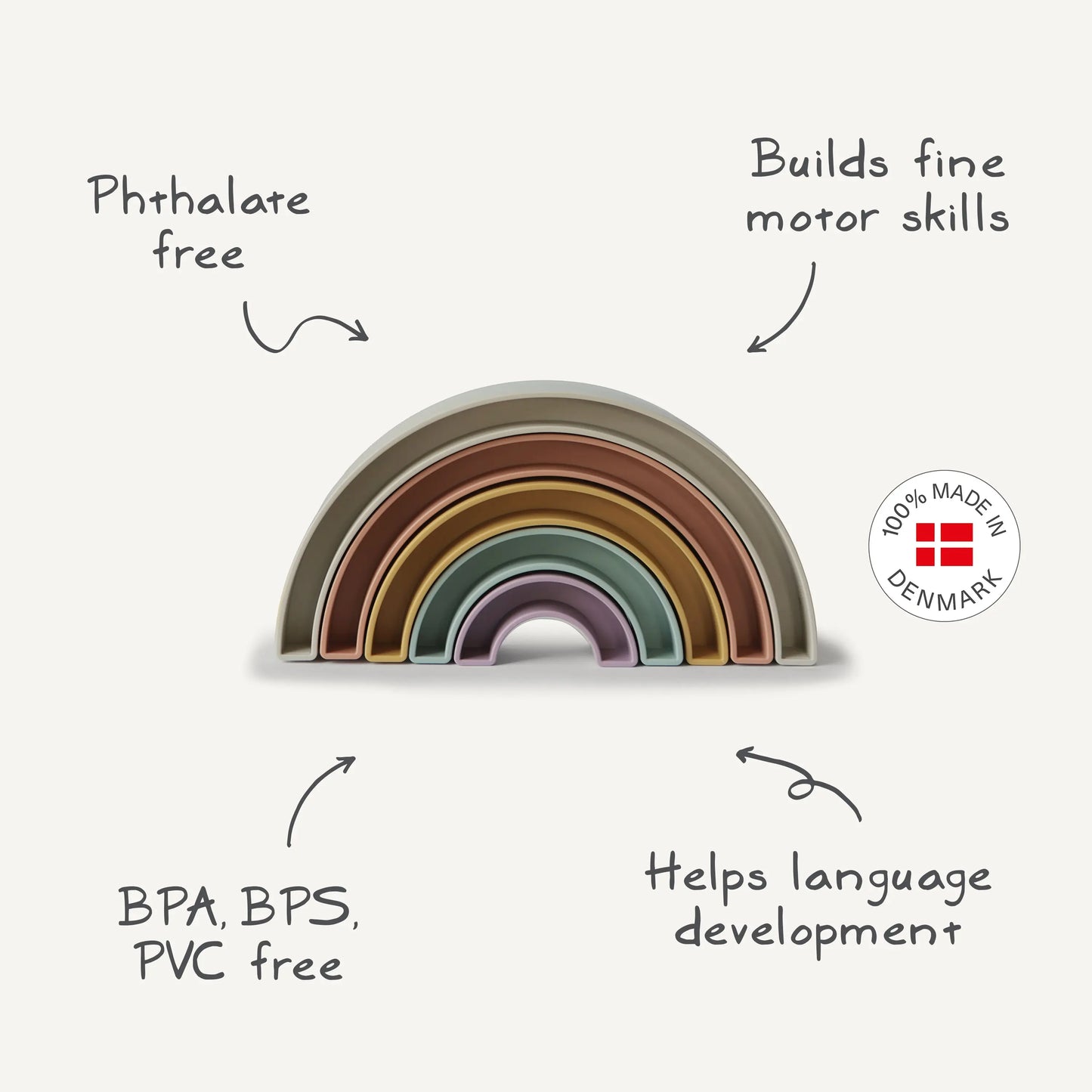 Rainbow Stacker Toy from Danish Hygge Collection for Learning and Play Mushie Everetts Place: Online Boutique