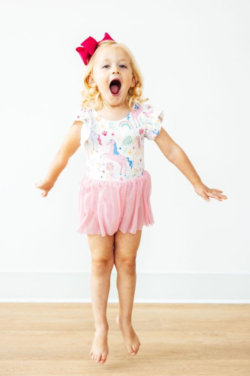 Mila & Rose ® Rainbow Vibes Short Sleeve Twirl Dance Leotard for Girls - Everetts Place Boutique - 