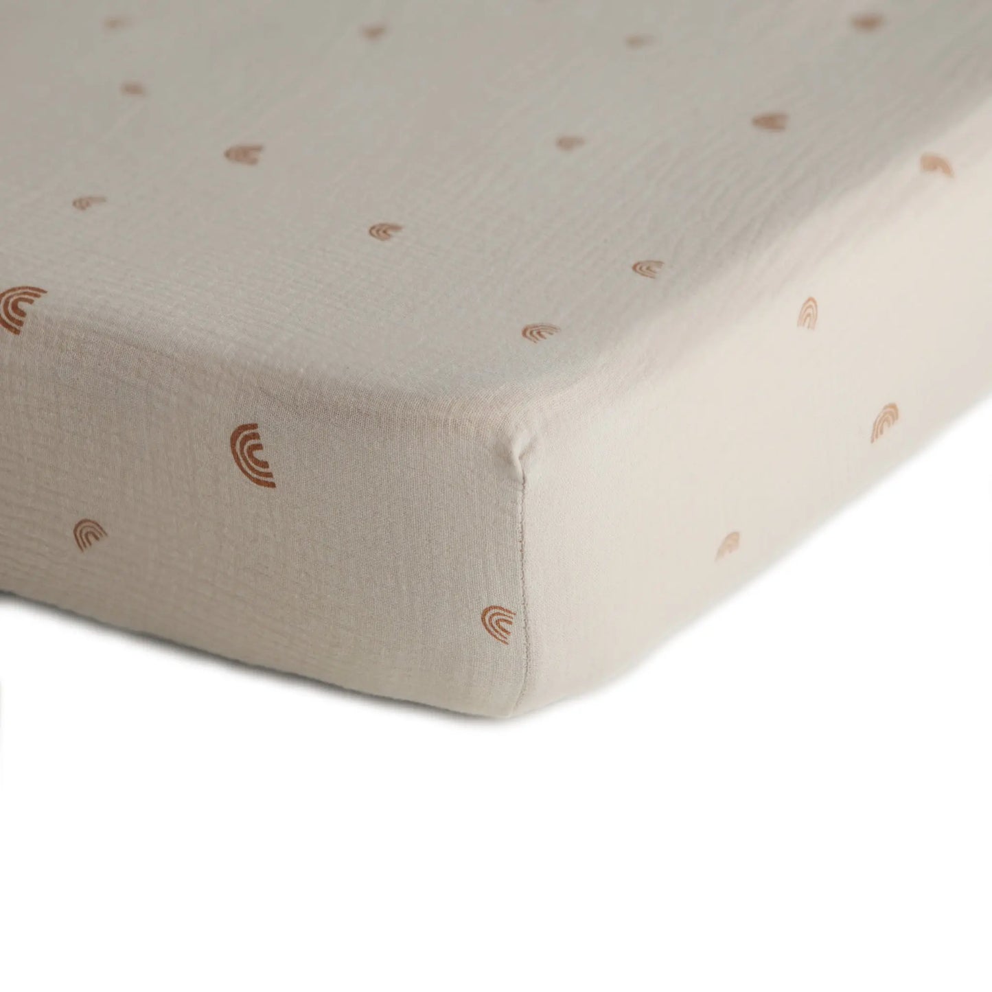 Mini Muslin Crib Sheet 100 Percent Cotton Extra Soft Breathable Fabric Full Elastic Edges Pre-Washed For Softness Mushie