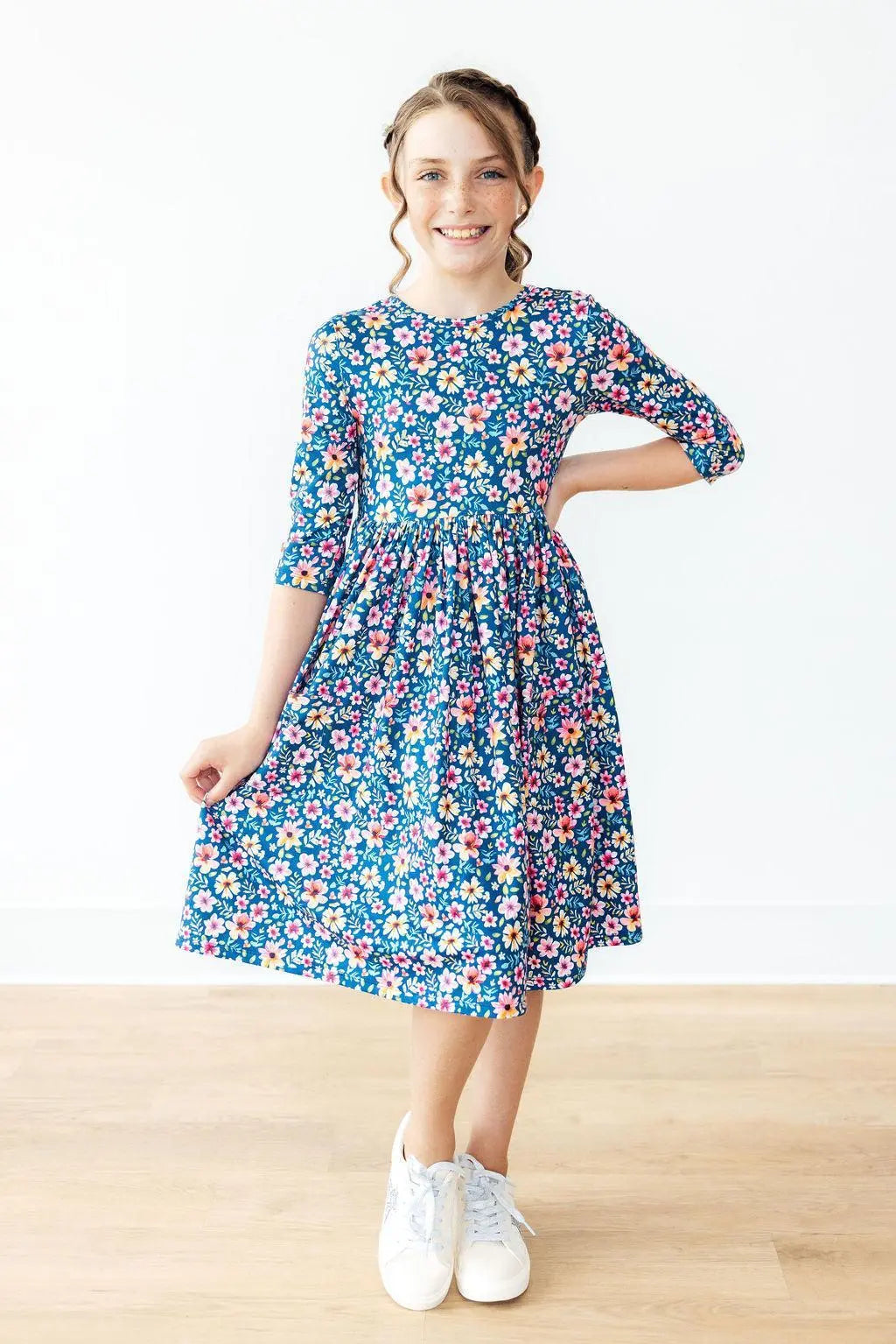 Rainforest Blooms Twirl Dress Pocket Three Quarter Sleeve Mila & Rose ® Everetts Place: Online Boutique