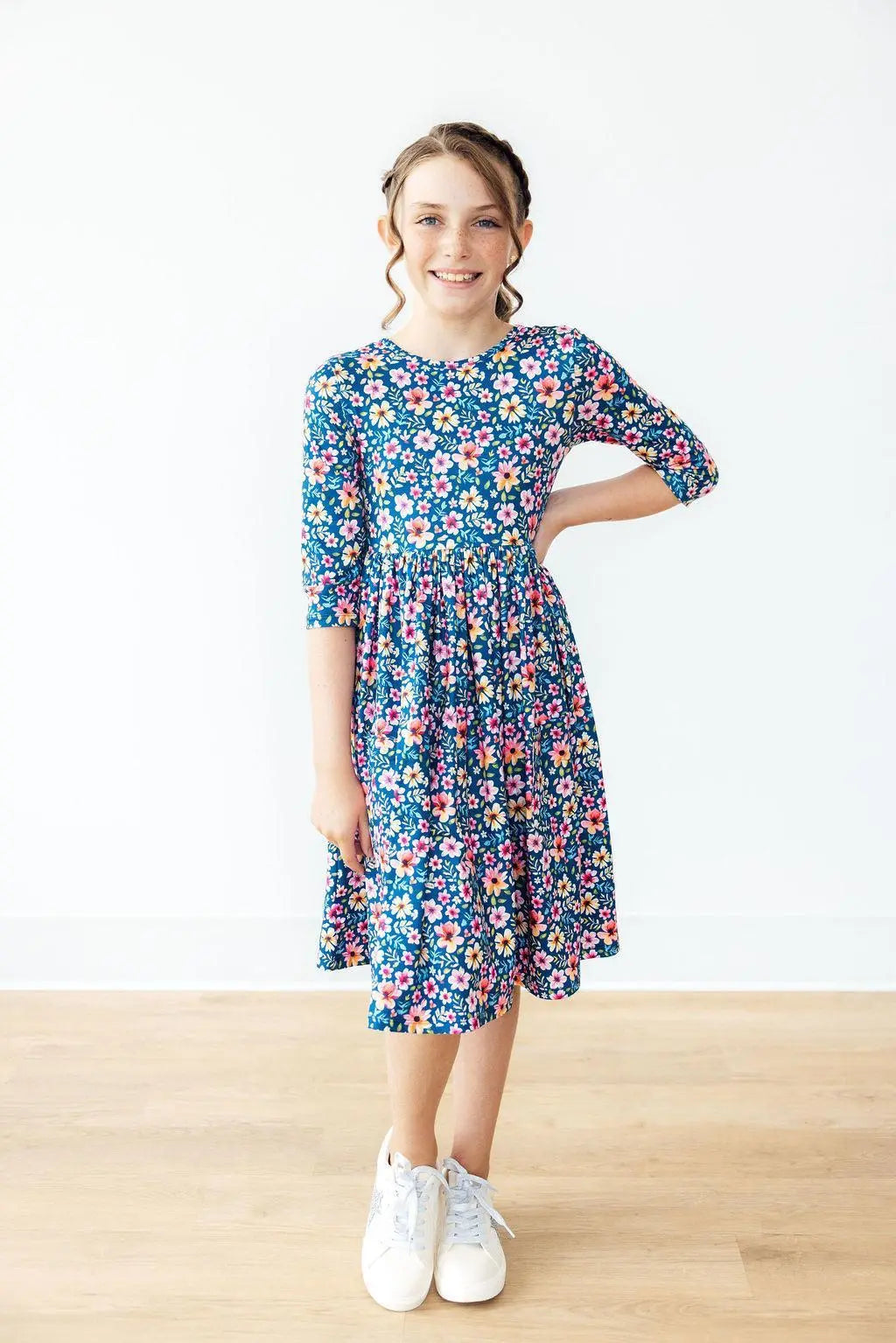 Rainforest Blooms Twirl Dress Pocket Three Quarter Sleeve Mila & Rose ® Everetts Place: Online Boutique