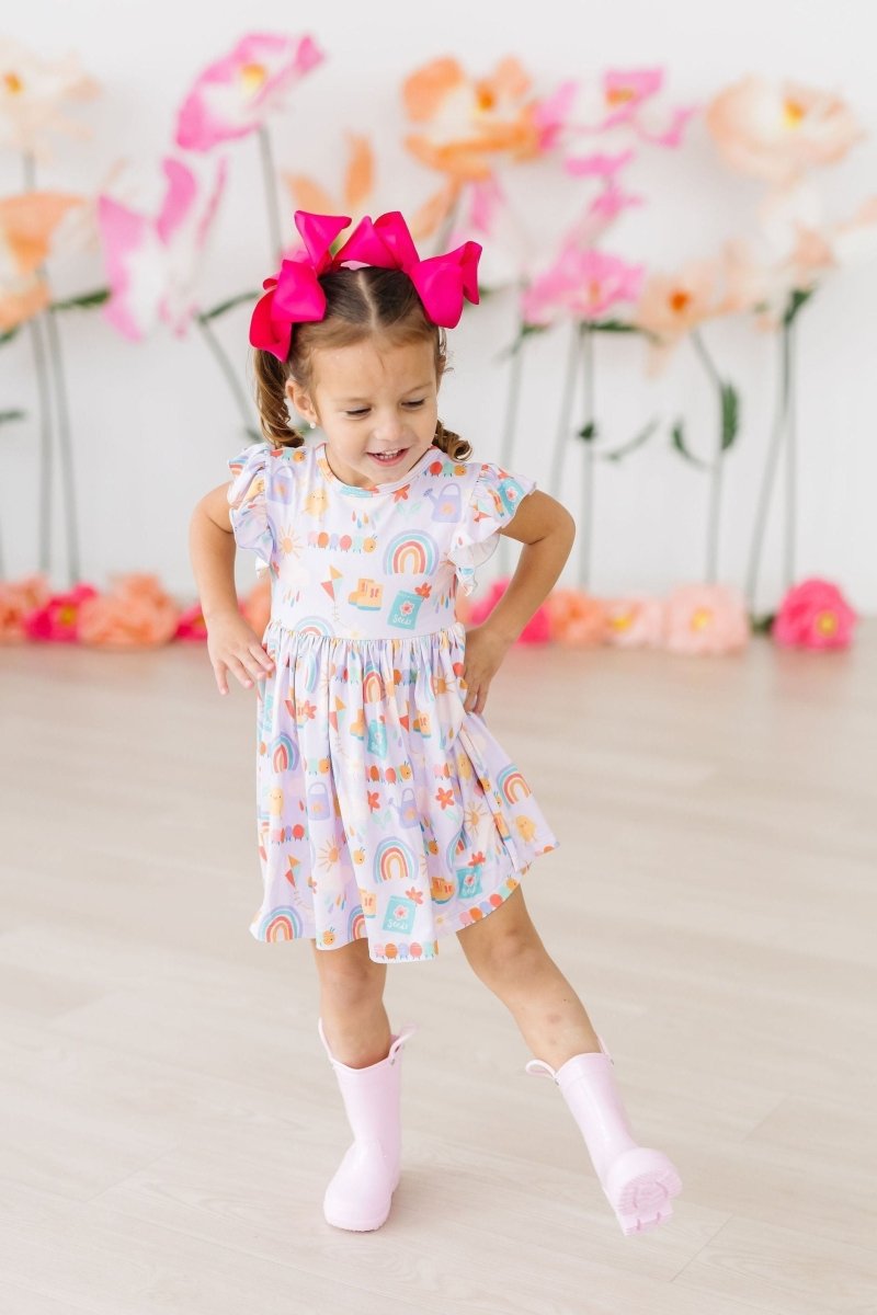 Mila & Rose ® Rainy Day Flutter Sleeve Twirl Dress for Toddlers Playtime - Everetts Place Boutique - 