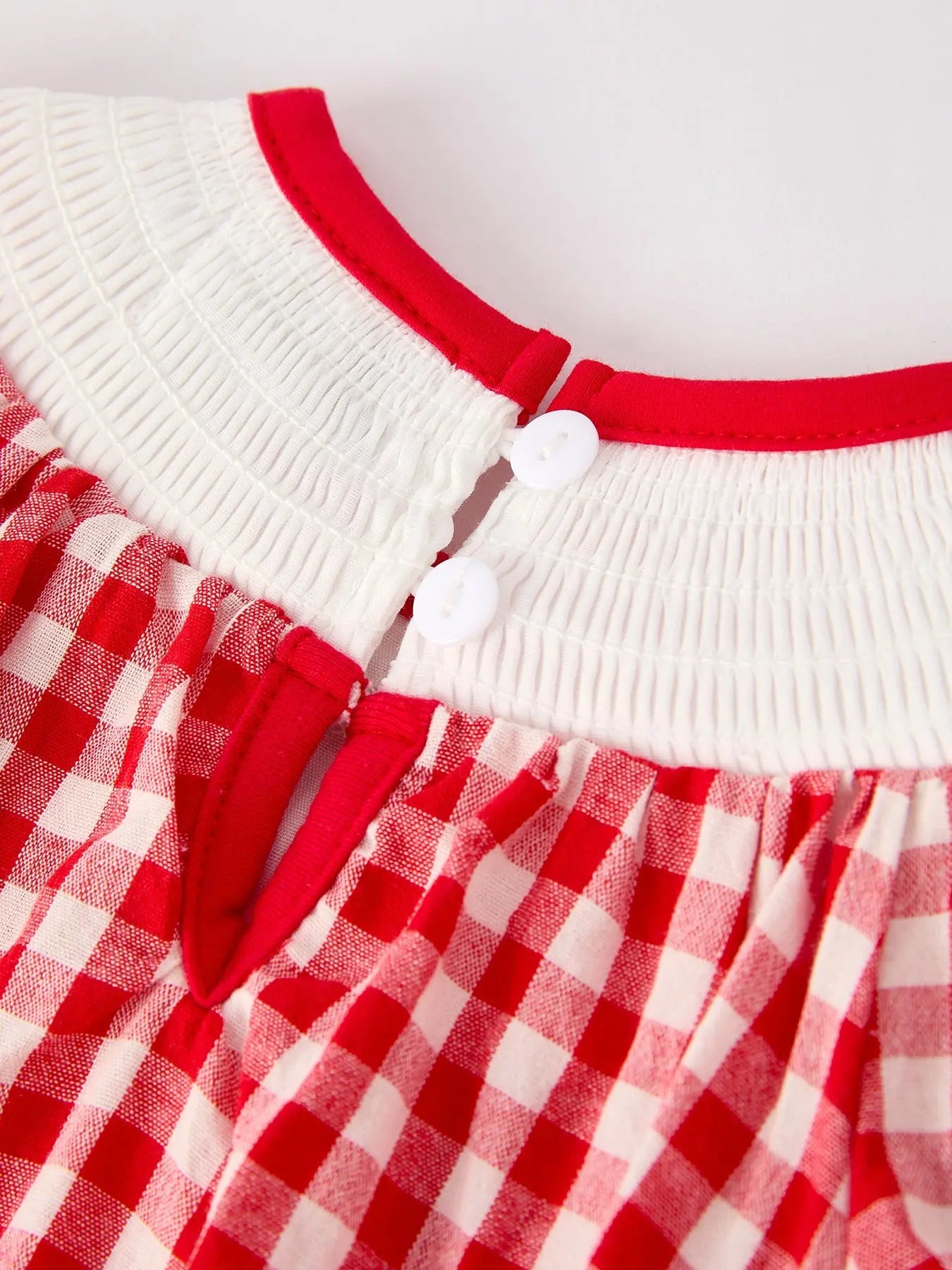 Red Cherry Bow Plaid Smocking Embroidery Girls Romper Rylee Faith Designs Everetts Place: Online Boutique