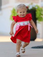 Rylee Faith Designs Red Cherry Bow Smocking Embroidery Girls Dress - Apparel & Accessories > Clothing > Baby & Toddler Clothing > Baby & Toddler Dresses Dress