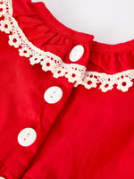 Rylee Faith Designs Red Christmas Baby Girls Romper Cross Embroidery Lace - Everetts Place Boutique - 
