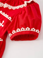 Red Christmas Dress for Girls with Cross Embroidery Lace - Everetts Place Boutique - 