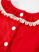 Red Christmas Dress for Girls with Cross Embroidery Lace - Everetts Place Boutique - 