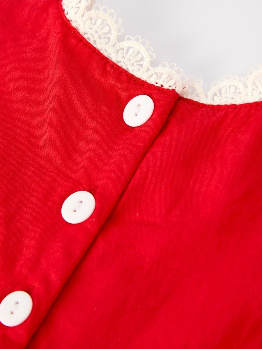 Red Christmas Girls Dress With Embroidery And Lace Trim - Everetts Place Boutique - 