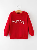 Rylee Faith Designs Red Christmas Girls Merry Pullover Sweater Holiday Gift - Everetts Place Boutique - 