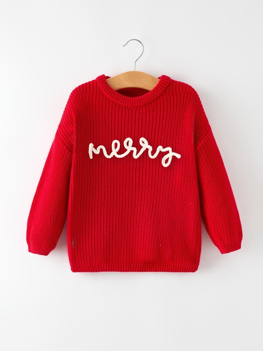 Rylee Faith Designs Red Christmas Girls Merry Pullover Sweater Holiday Gift - Everetts Place Boutique - 