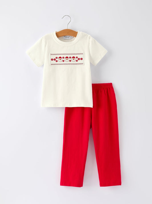 Red Christmas Smocked Embroidery  Boys Set Rylee Faith Designs Everetts Place: Online Boutique