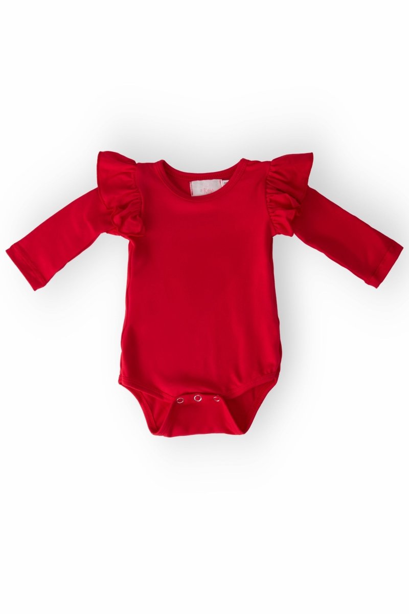 Mila & Rose ® Red Long Sleeve Flutter Bodysuit For Baby Mila Cute Basics - Everetts Place Boutique - 