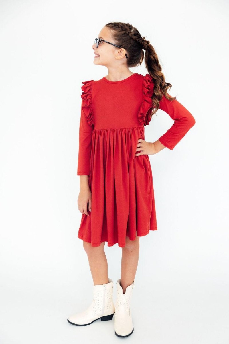Mila & Rose ® Red Long Sleeve Ruffle Twirl Dress for Girls Mila Rose - Everetts Place Boutique - 