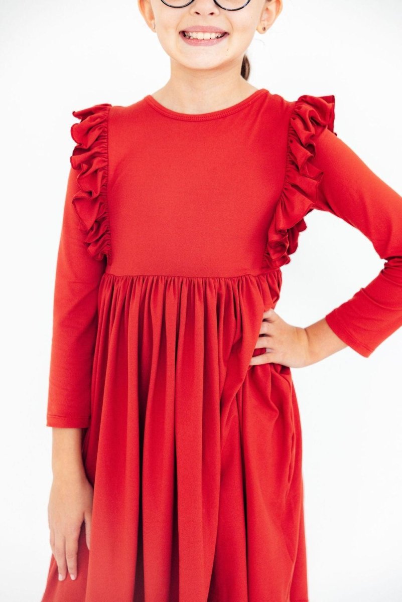 Mila & Rose ® Red Long Sleeve Ruffle Twirl Dress for Girls Mila Rose - Everetts Place Boutique - 