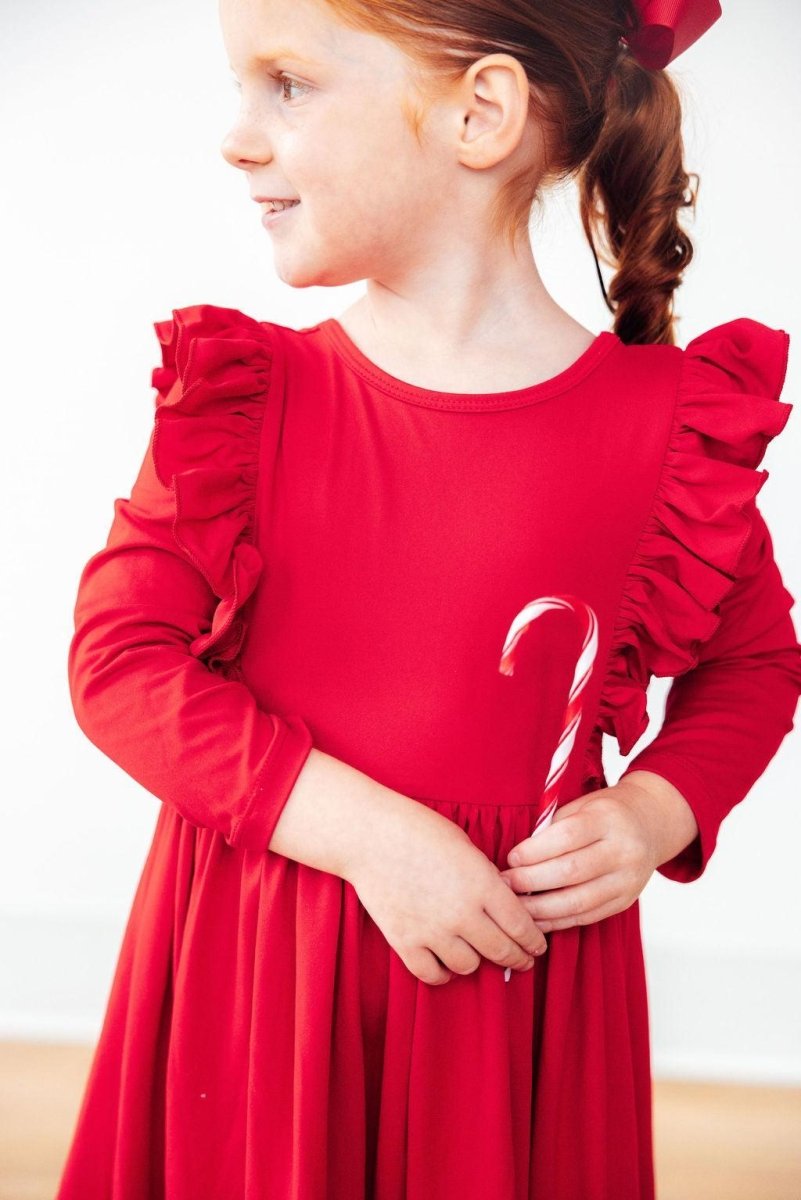 Mila & Rose ® Red Long Sleeve Ruffle Twirl Dress for Girls Mila Rose - Everetts Place Boutique - 