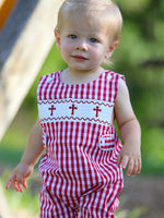 Rylee Faith Designs Red Plaid Smocked Church Christ Bishop Christening Baby Boys Romper - Apparel & Accessories > Clothing > Baby & Toddler Clothing > Baby & Toddler Outfits Romper