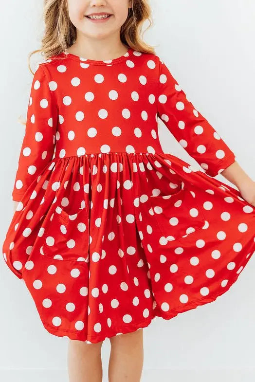 Mila & Rose ® Red Polka Dots 3/4 Sleeve Pocket Twirl Dress - 