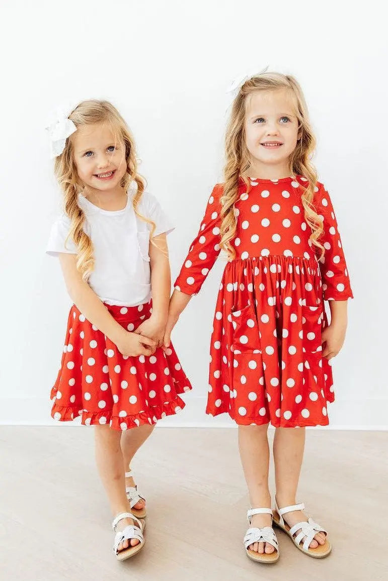 Mila & Rose ® Red Polka Dots 3/4 Sleeve Pocket Twirl Dress - 