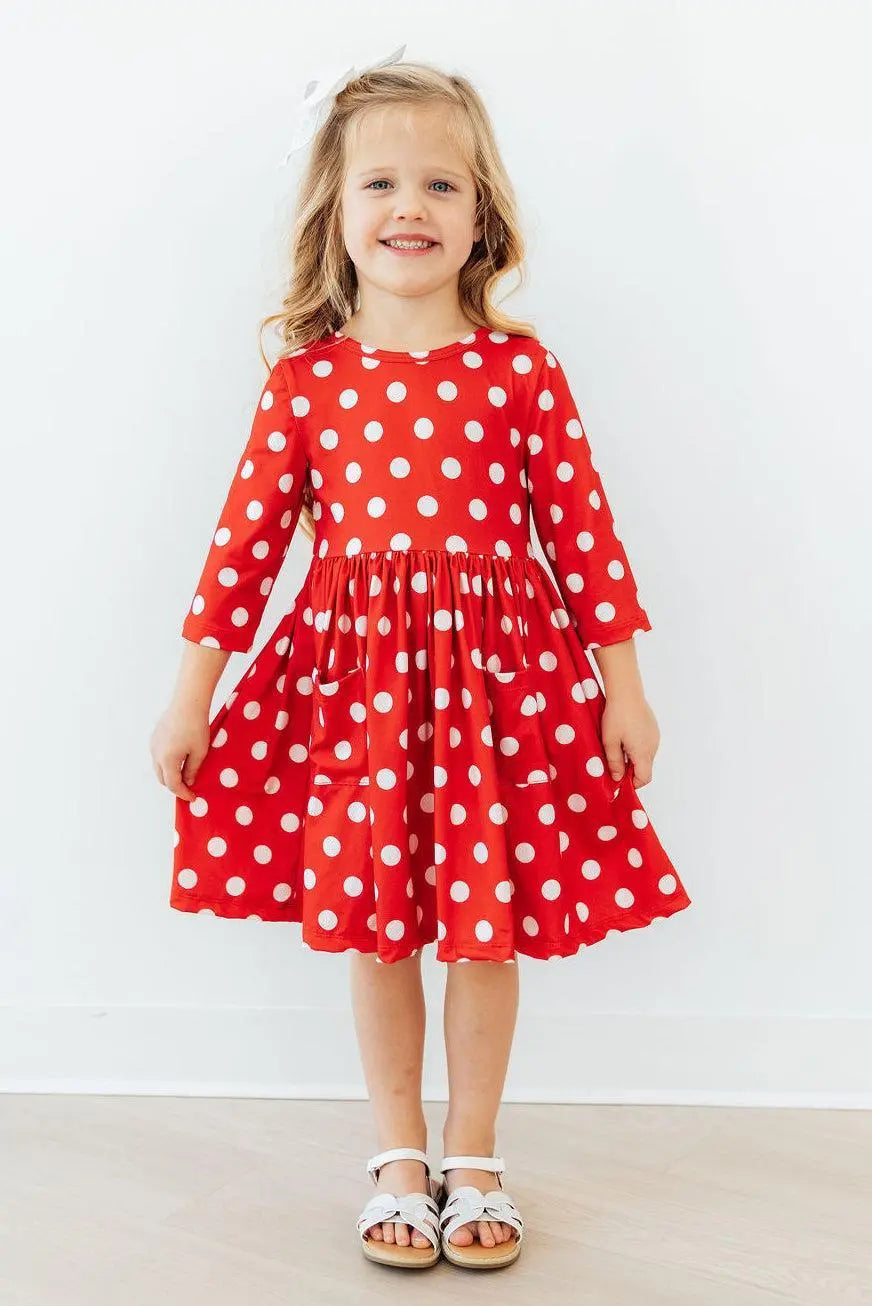 Mila & Rose ® Red Polka Dots 3/4 Sleeve Pocket Twirl Dress - 