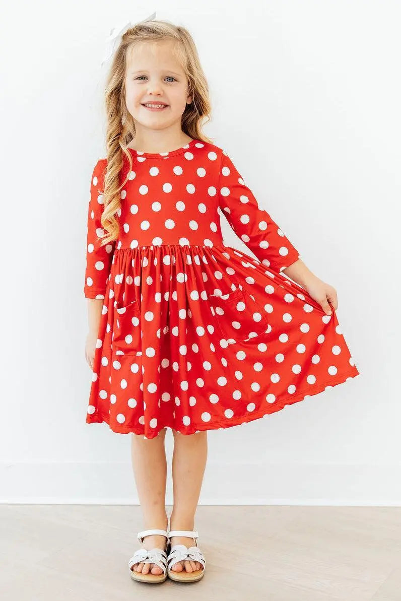 Mila & Rose ® Red Polka Dots 3/4 Sleeve Pocket Twirl Dress - 